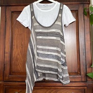Free People Asymmetrical Gray Cream Neutral Long  Knit Tank Top Vest